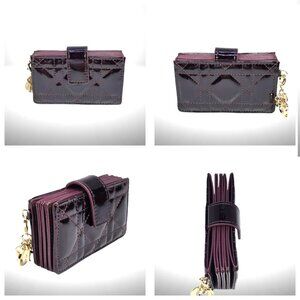 Lady Dior Jasmine Card Holder Cherry Burgundy Patent Cannage Calfskin